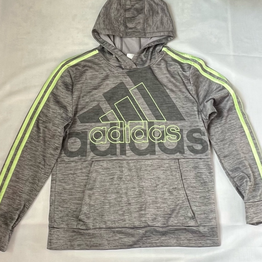 Adidas Heather Gray Hoodie with Lime Stripes
